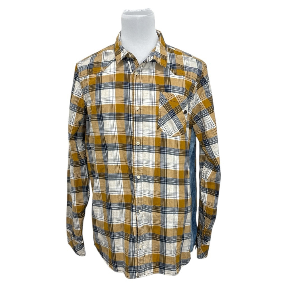 Buffalo David Bitton Men's Shirt Gold Blue Plaid Button Down Western Size XXL